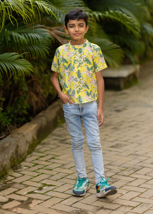 Yellow Flamingo Kids Unisex Tshirt