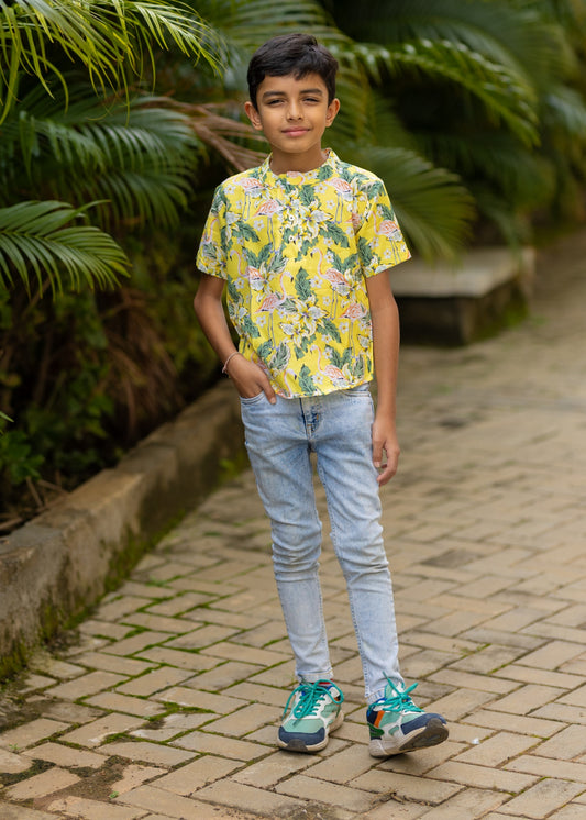 Yellow Flamingo Kids Unisex Tshirt