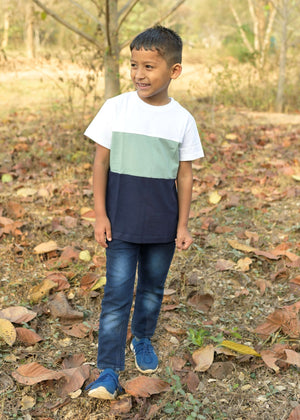 Green White Crew Neck Boys Tshirt