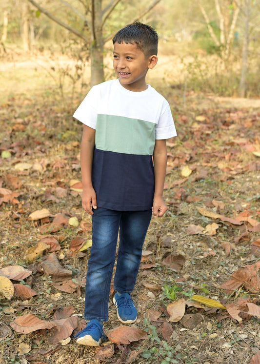 Green White Crew Neck Boys Tshirt