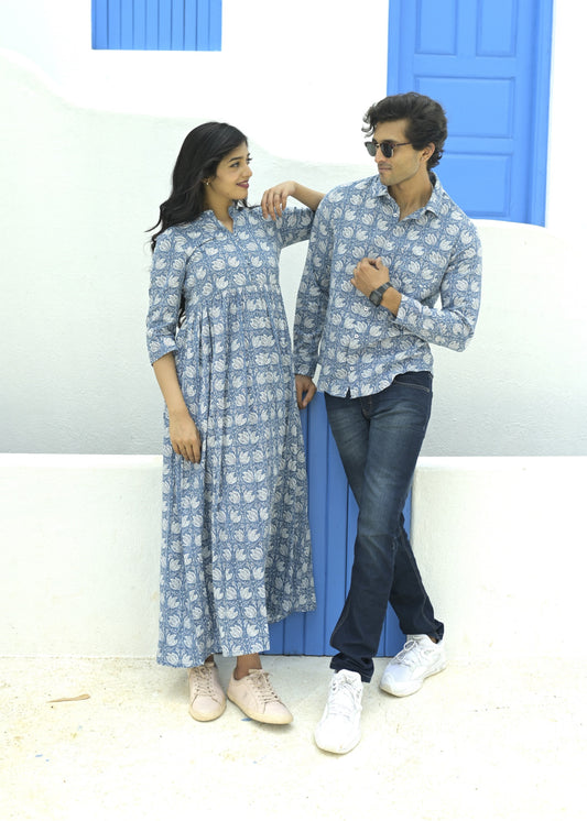 Ambar Katha Couple Matching  Shirt and Dress