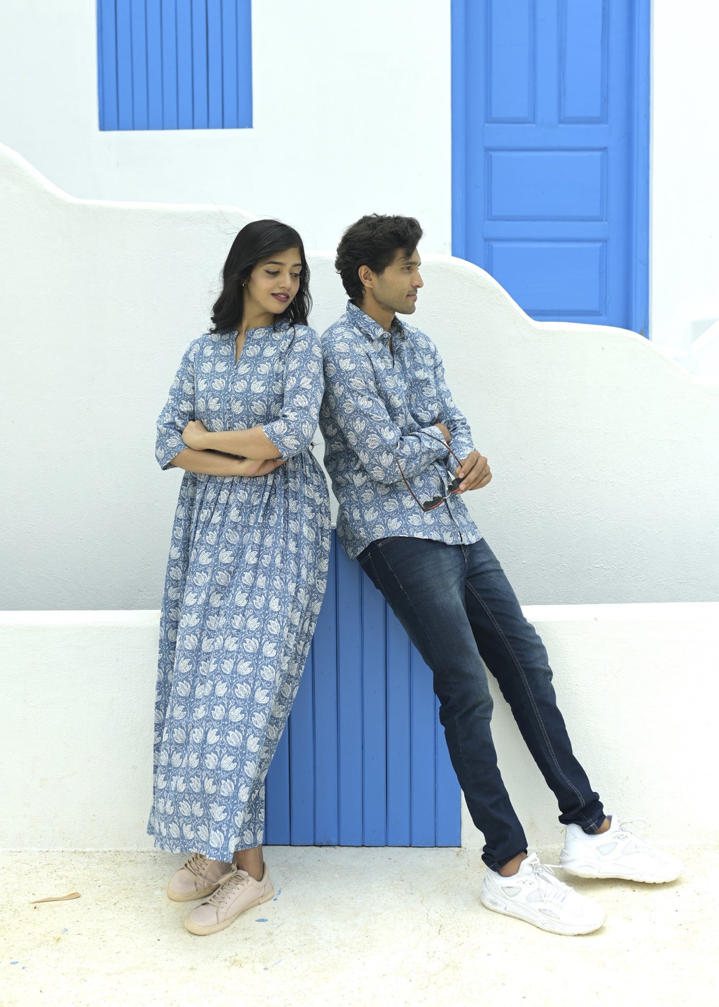 Ambar Katha Couple Matching  Shirt and Dress
