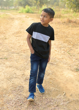 Grey Black Crew Neck Boys Tshirt