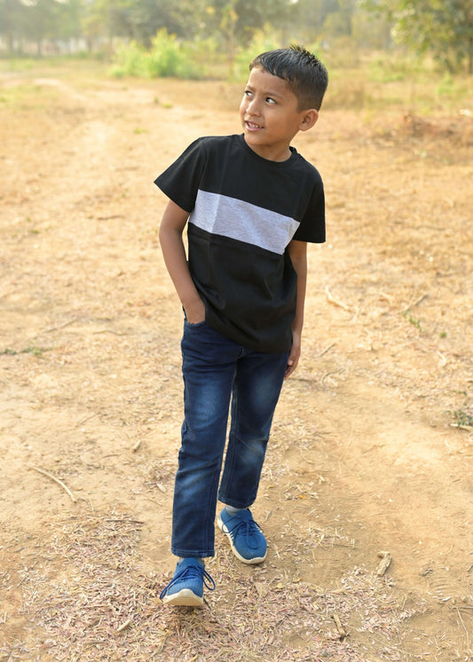 Grey Black Crew Neck Boys Tshirt