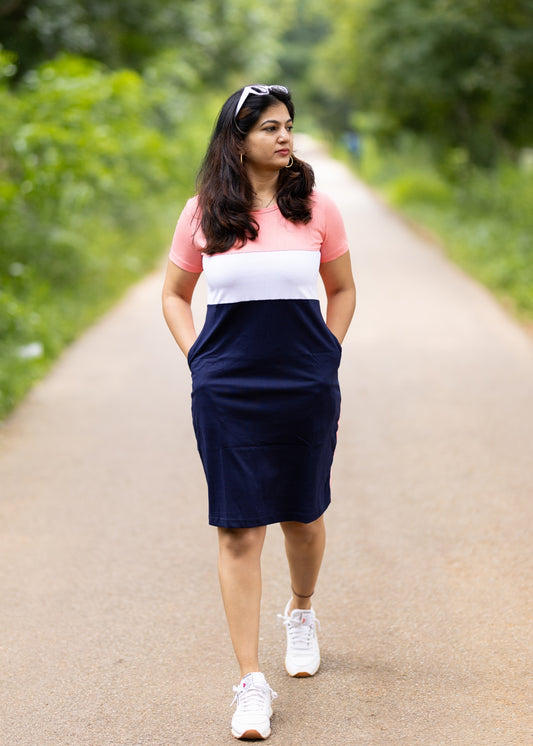 Pink White Women Tshirt Dress