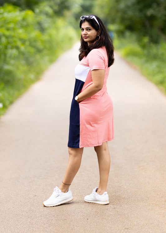 Pink White Women Tshirt Dress