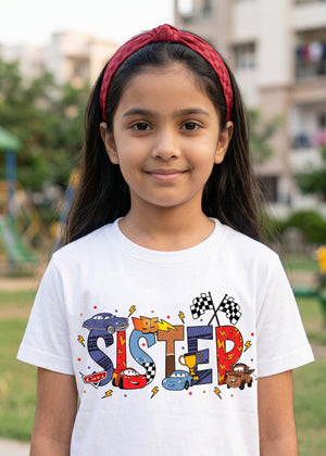 Racing Cars Sister Girls Tshirt
