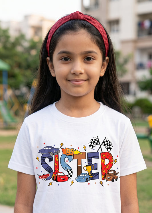 Racing Cars Sister Girls Tshirt