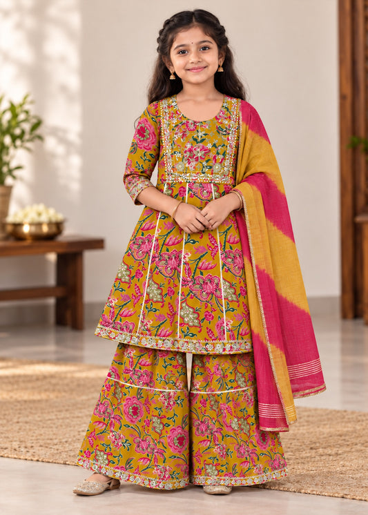 Gulshan Girls Ethnic Kurti-Sharara set