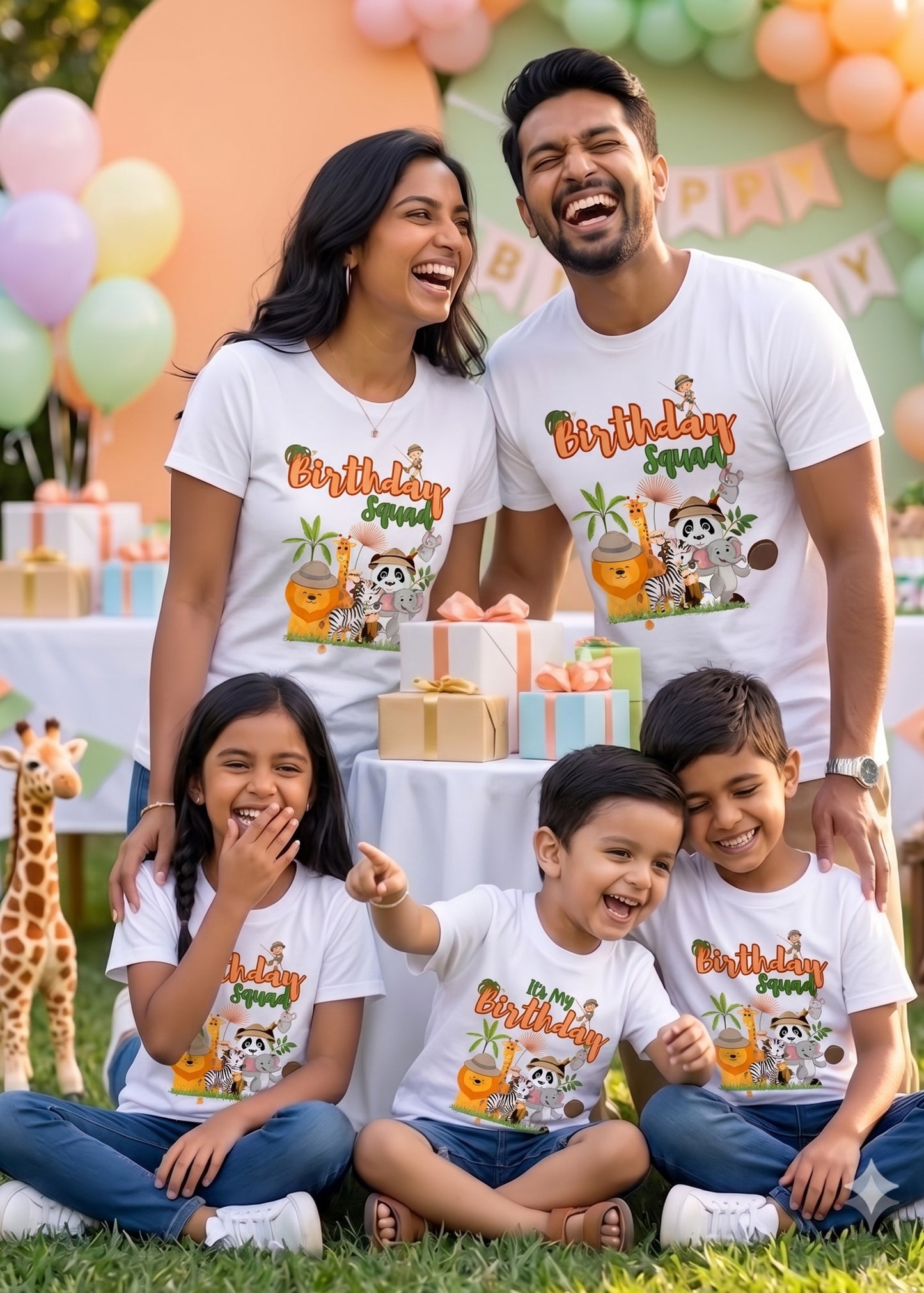 White Jungle Theme Birthday Family Tshirt