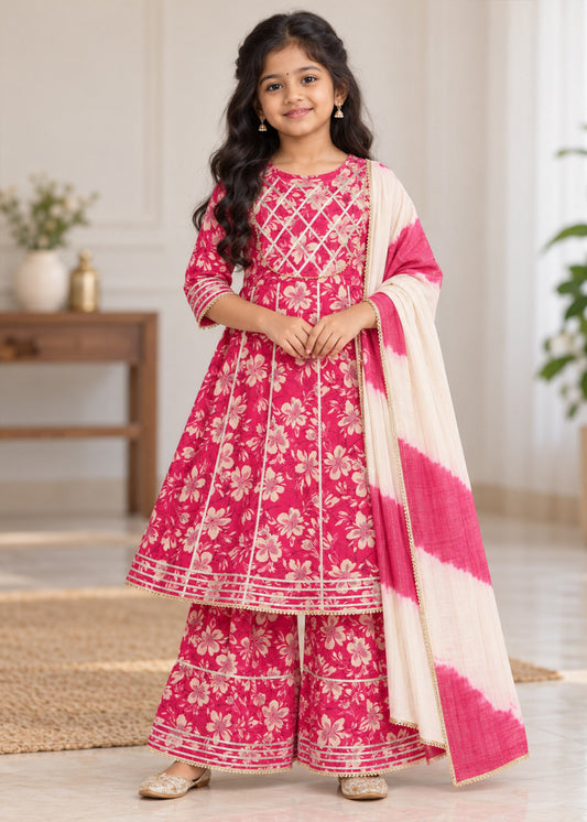 Vatika Girls Ethnic Kurti-Sharara set