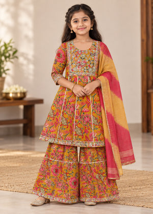 Gulshan Girls Ethnic Kurti-Sharara set