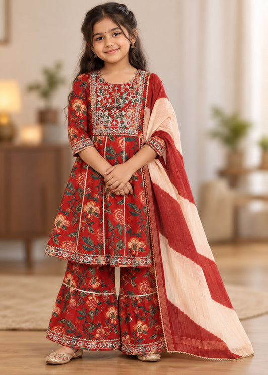 Phulwari Girls Ethnic Kurti-Sharara set