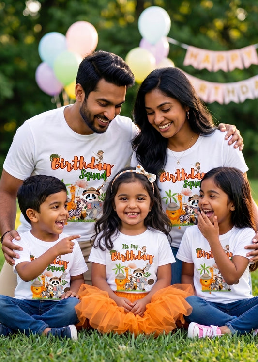 White Jungle Theme Birthday Family Tshirt