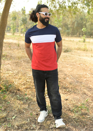 Red White Crew Neck Men Tshirt