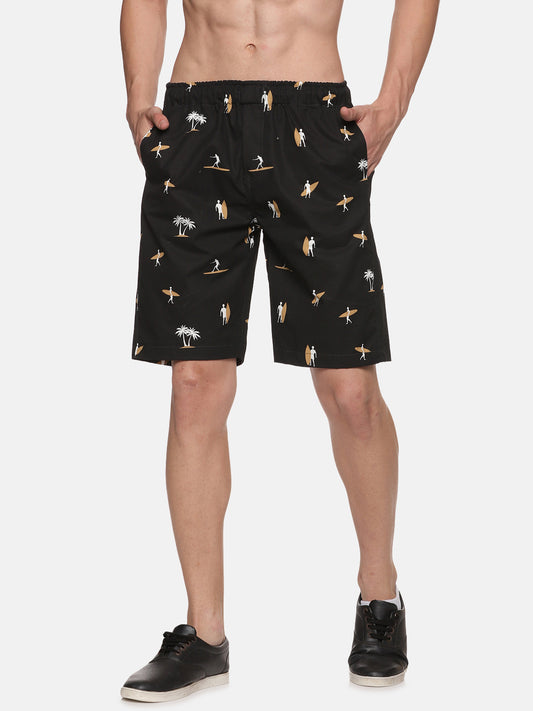 Brazil Men's Tropical Printed Black Shorts - Tusok