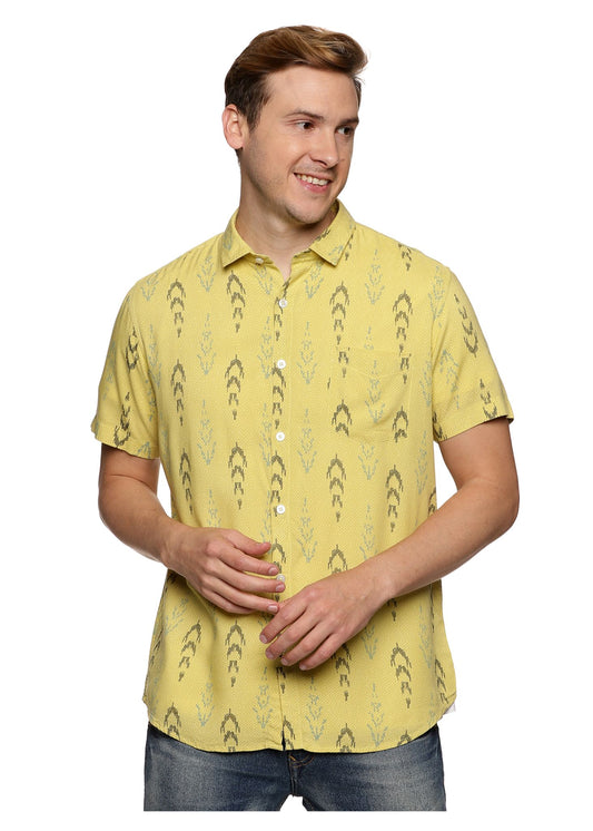 Mustard Ikkat Printed Shirt - Tusok