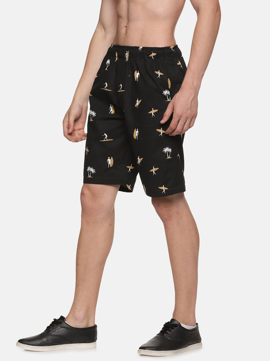 Brazil Men's Tropical Printed Black Shorts - Tusok