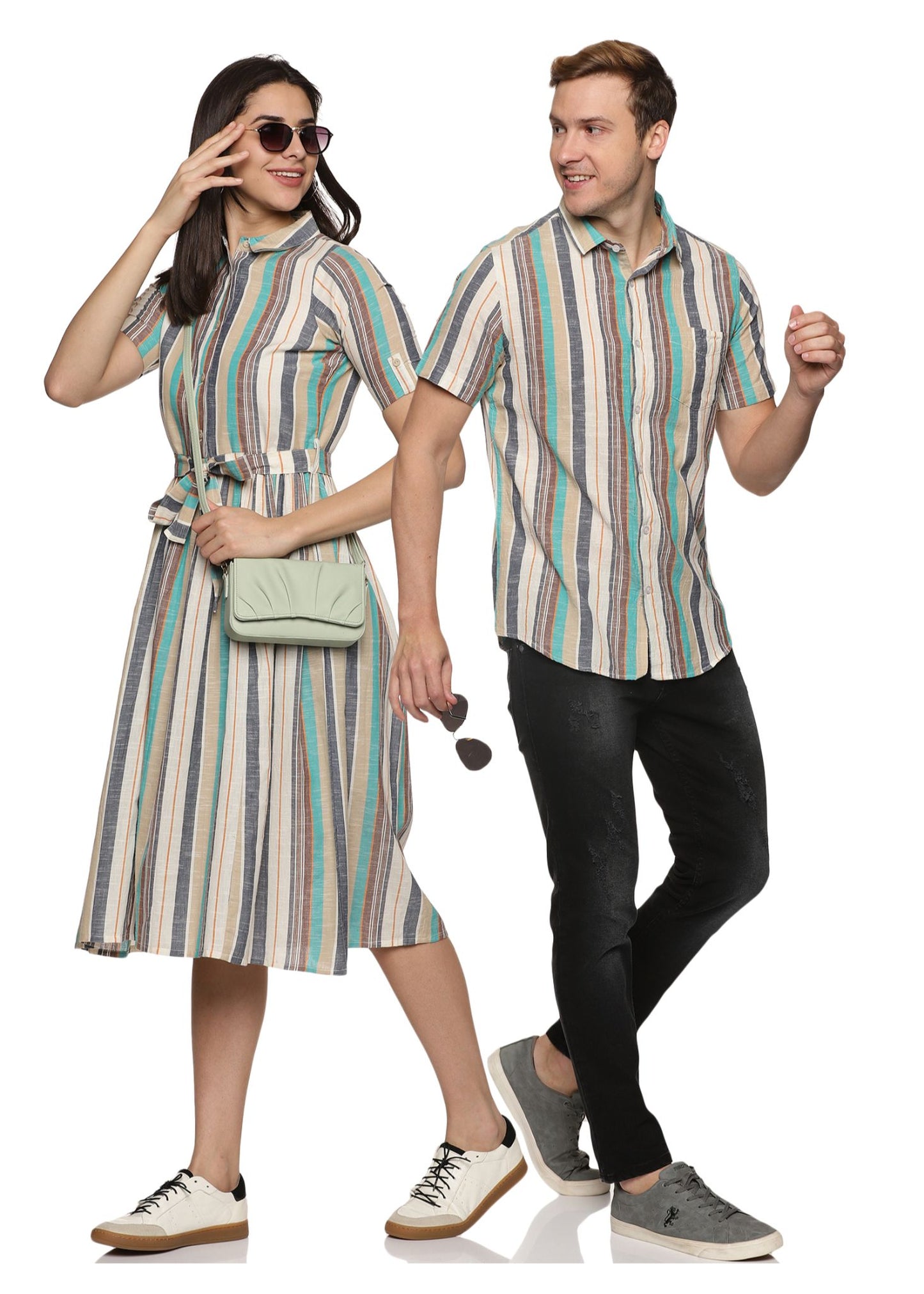 Wafer Cotton Couple Matching Shirt and Dress