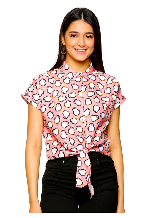 Penguins Front Knot Women Shirt - Tusok
