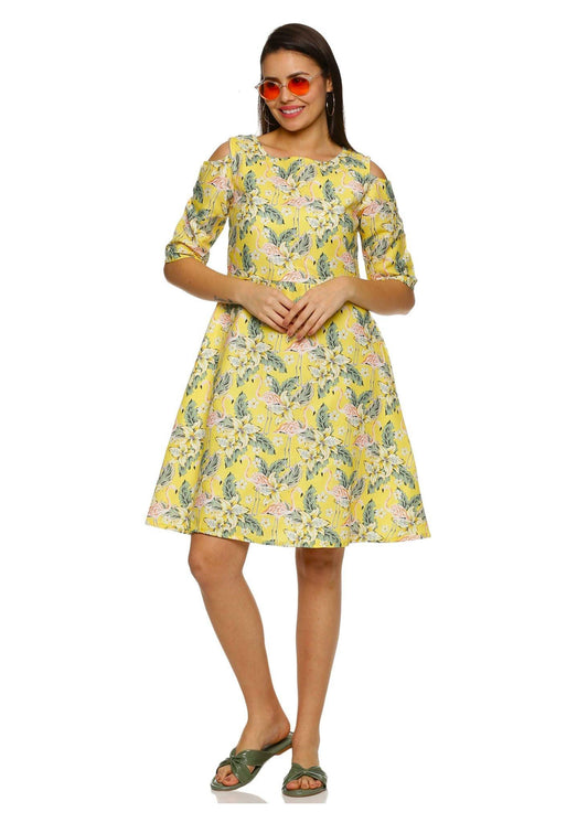 Yellow Flamingo Women Dress - Tusok