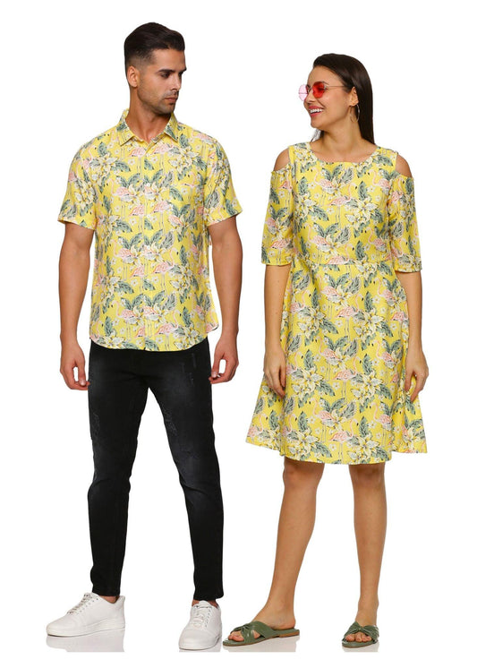 Yellow Flamingo Couple Matching Dress - Tusok