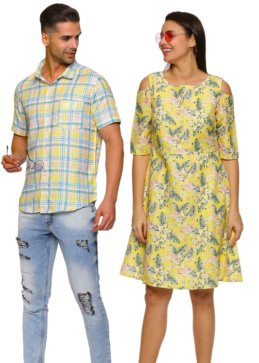 Flamingo and Checks Couple Matching Dress - Tusok