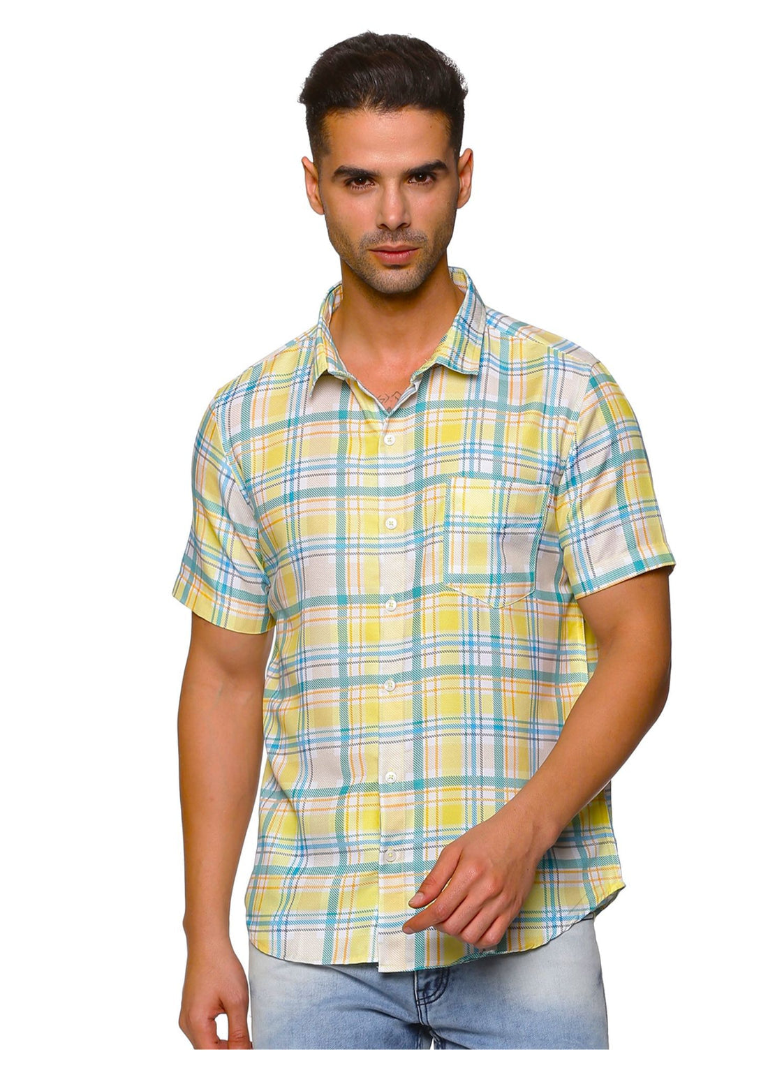 Yellow Green Checks Blend Men Shirt - Tusok