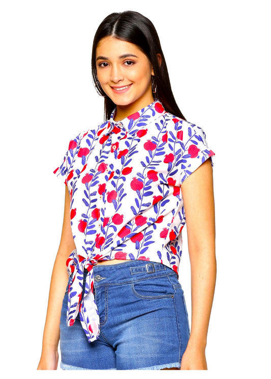 Pomegranate Front Knot Women Shirt - Tusok